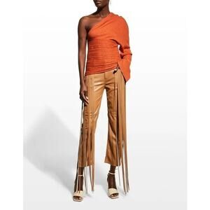 Hellessy Allie Fringe Pants Camel Faux Leather 8